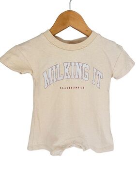 Claude & Co Oat "Milking It" Short-Sleeve Romper Organic Cotton 3-6 months